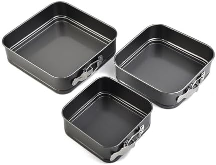 Cake Pans Set of 3, Square Carbon Steel Bakeware with Removable