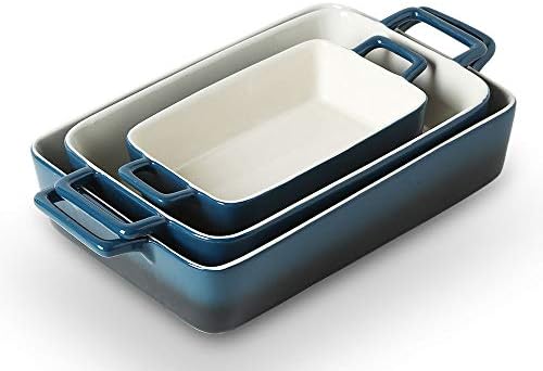 KOOV Ceramic Baking Dish Set of 3, 12 x 8.5 Inches, Blue