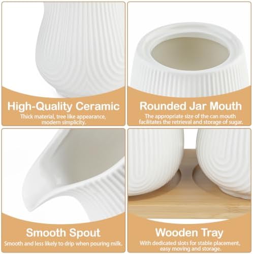 Ceramic Sugar and Creamer Set,10oz Sugar Bowl with Lid,8.5oz Cream