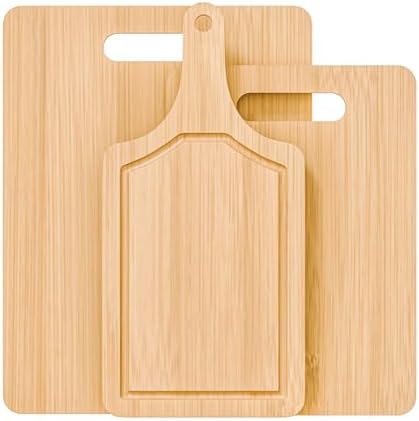 Bamboo Cutting Board Set of 3 Natural Wooden Chopping Boards with