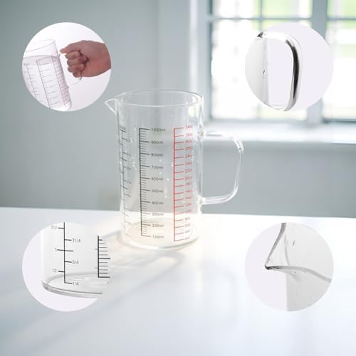 Glass Measuring Cup 4 Cup / 1000ML, Clear Liquid Measuring Cup