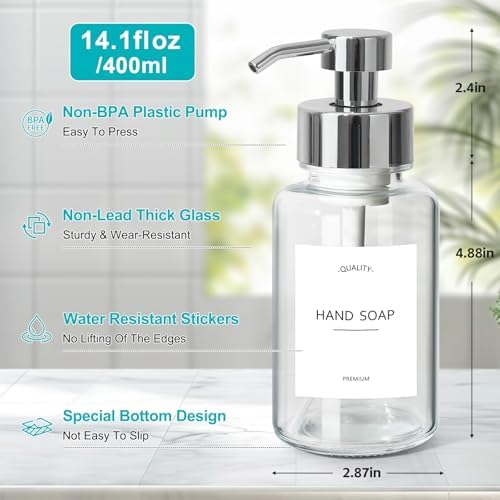 Foaming Soap Dispenser, 14.1 oz 2 Pack Glass