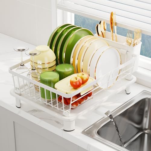 Dish Drainer Rack with Drip Tray, Sink Dish Drainer with Drainage