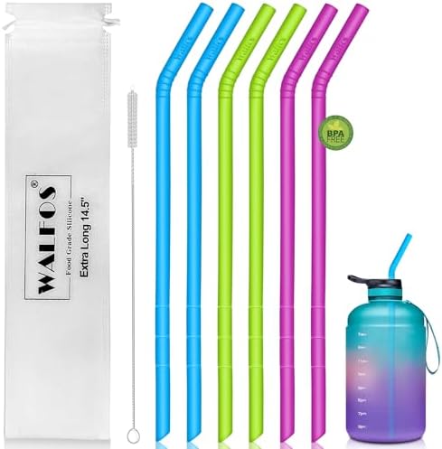 WALFOS 14.5 inch Extra Long Reusable Silicone Straws, Big Sizes
