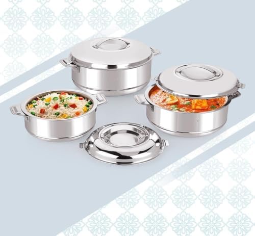 3-Piece Stainless Steel Casserole Set, Silver