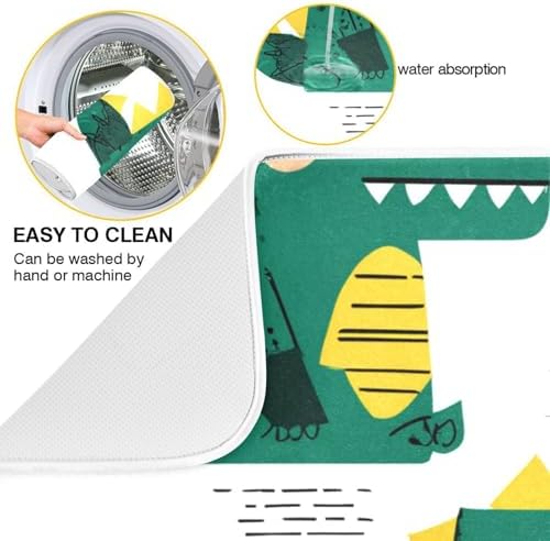OTVEE Cute Dinosaur Pattern Dish Drying Mat for Kitchen Counter