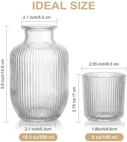 Vintage Bedside Water Carafe and Glass Set, Glass Bedside Carafe with