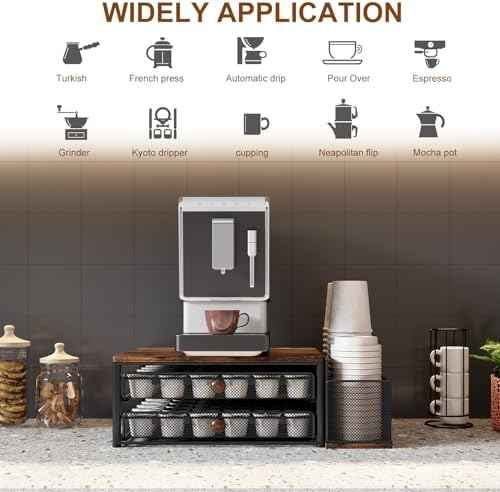 TQVAI K Cup Holder - 60 Capsule Capacity 2 Tier Sliding Pods Storage Drawer with Disposable Cups & Lids Holder, Coffee Bar Station Organizer for Countertop, Black
