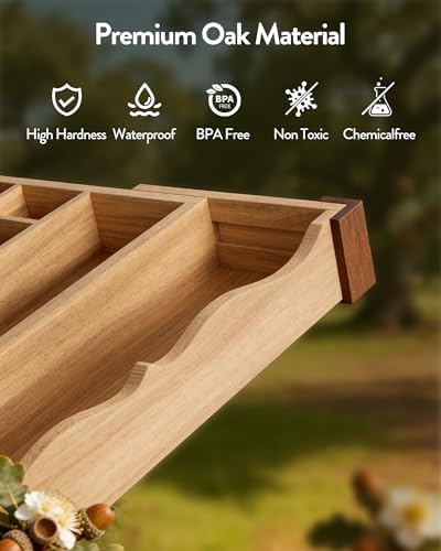 Orimade Oak Expandable Silverware Drawer Organizer, Adjustable Kitchen