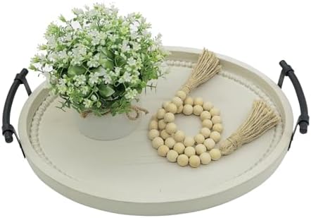 Oval Rustic Wooden Decorative Tray, Serving Tray with Metal Handles