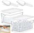 2 Set Ice Bin for Freezer with Lid Scoop, Clear Handle