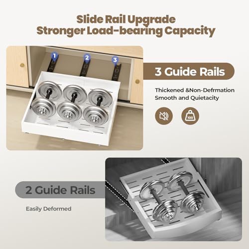 Dayacoco Pull Out Cabinet Organizer, Expandable Width (11.4"-19.4") and Depth (16.7"-21") With 3 Rails, Heavy Duty Slide out Drawers for Kitchen Base Cabinet Organization, No Drill, White