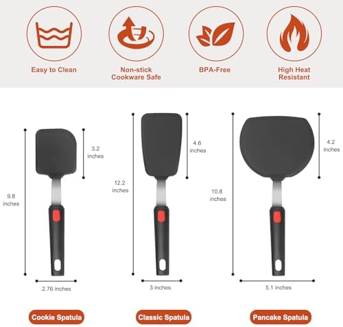 Hotec Silicone Spatula Turner for Nonstick Cookware, Cooking Spatulas