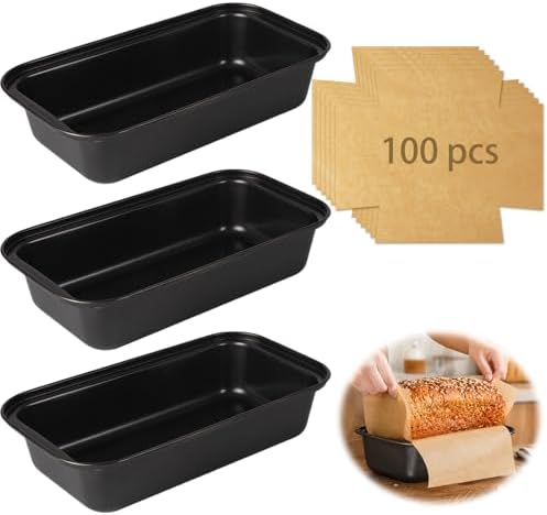 3 Pack Loaf Pan with Liners Set, Carbon Steel Bread Loaf Pan