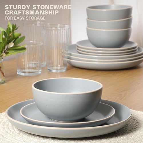 Gibson Home Rockaway 12-Piece Stoneware Dinnerware Set, Matte Finish