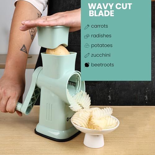 Rotary Cheese Grater, Hand Crank, 6 Stainless Steel Blades