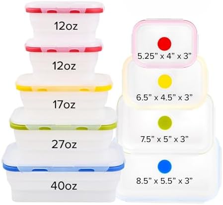 ECOBERI Collapsible Food Storage Containers with Lids, 5 Piece, 12-40