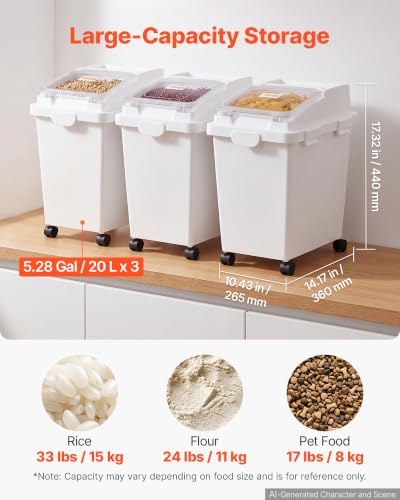 VEVOR Rice Storage Containers, 3 Pack, 33 lbs