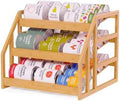HOMESTEAD Bamboo Can Organizer for Pantry - 3 Tier Rack with Adjustable Dividers, Gravity Feed Canned Goods Organizer, 36 Cans Soda Storage