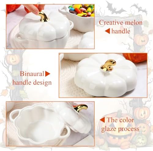 Yaomiao 6 Pcs Pumpkin Ceramic Bowl 15 oz Soup Bowl, White