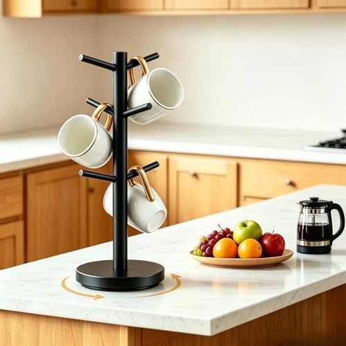 Coffee Mug Holder Tree, Rotated Coffee Cup Stand Mug Holders with 6