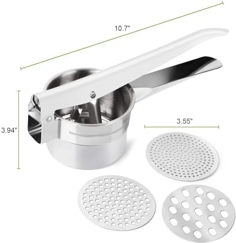 Potato Ricer 15oz Stainless Steel by Zorgons - Sturdy Masher for