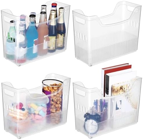 Beeveer 4pcs Plastic Freezer Organizer Bin with Wheel