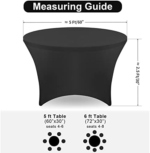 FestiCorp 60 Inch Round Fitted Tablecloth Black Spandex Table Covers
