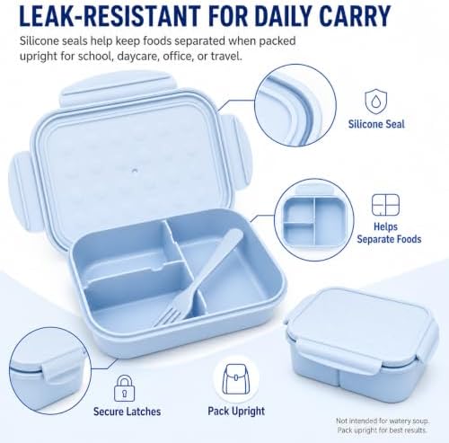MISS BIG® Kids Bento Lunch Box, 1150ml 3 Compartments, Blue