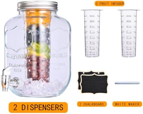 Eleganttime 1 Gallon Glass Drink Dispensers for Parties,2 Pack