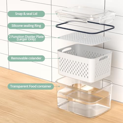 Anysig 8 Pack Fridge Fruit Storage Containers, Removable Colander
