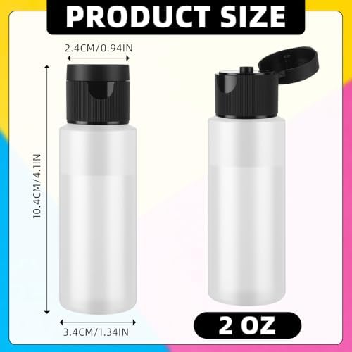 Honeydak 80 Pack 2 oz Plastic Squeeze Bottles with Black Flip Top Caps