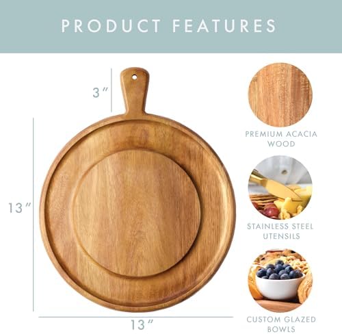 Charcuterie Board Set - Round Acacia Cheese Board for Serving with Accessories - House Warming Gifts for New Home, Bridal Shower & Wedding Gift, Birthday Gifts for Women