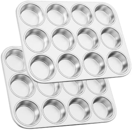 12-Cup Stainless Steel Muffin Pan, Cupcake Pan Metal Muffin Baking