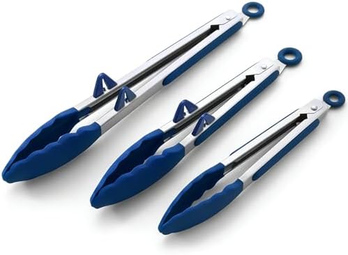 Kitchen Tongs with Silicone Tips, 3 Sizes, Blue