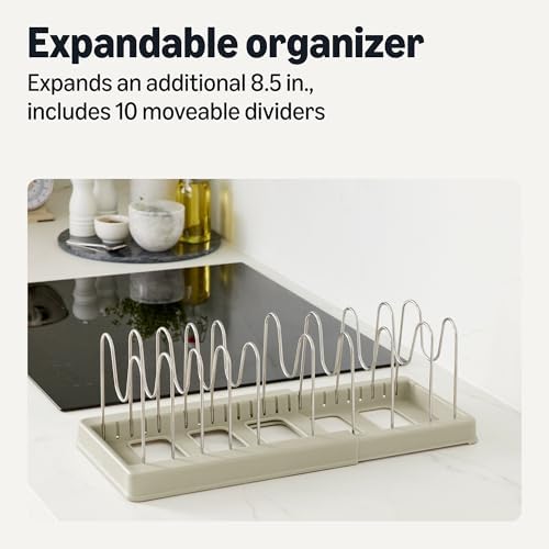 Amazon Basics Cookware and Bakeware Organizer, Stainless Steel, Expandable from 12.2 in. - 20.7 in., Includes 10 Dividers