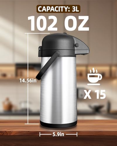 Esemoil Coffee Carafe for Keeping Hot, 102oz/3L Large Capacity Airpot