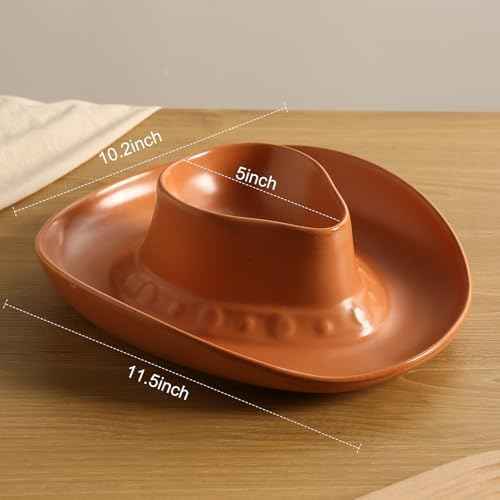 Chip and Dip Serving Set Bowl Cowboy Hat Chips and Salsa Serving Dish Brown.
