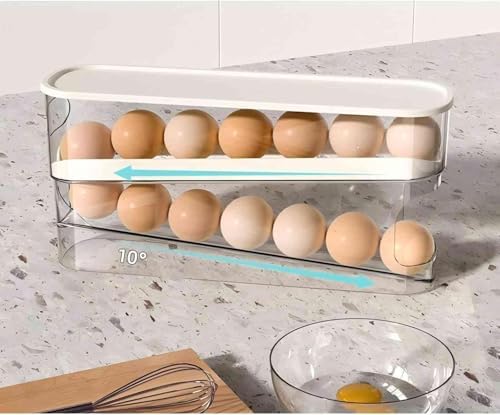 2pcs Auto-Rolling Egg Holder for Fridge, 12 Large Eggs