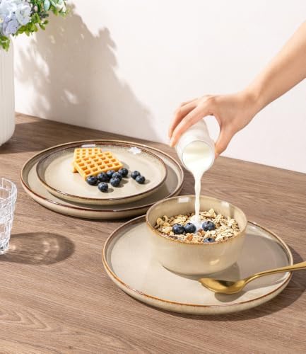 GBHOME Dinnerware Sets for 4, 12 Pieces Ceramic Plates and Bowls Set
