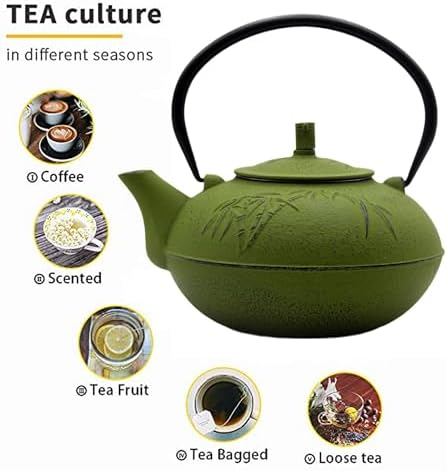 Cast Iron Tea Kettle with Infuser, 2500ml, Green