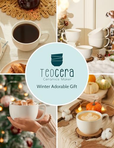 Teocera 16oz Large Coffee Mugs Set of 4 - Thick White Porcelain Cups