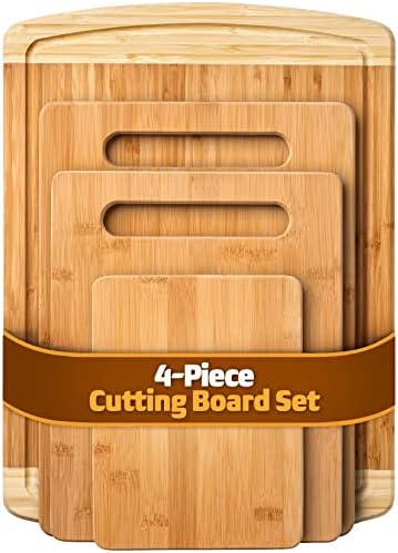 Bamboo Cutting Board Set of 4 - Wooden Cutting Boards for Kitchen with