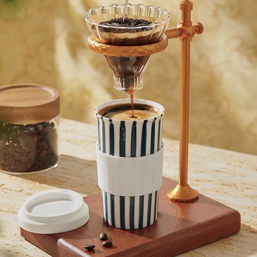 Ceramic Travel Mug with Lid 12 oz Cute Aesthetic Coffee Cup for Women