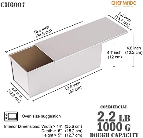 CHEFMADE Commercial Pullman Loaf Pan with Lid, 2.2Lb Dough Capacity