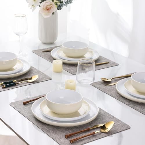 GBHOME Ceramic Dinnerware Set for 4, 12 Pcs Plates and Bowls Sets