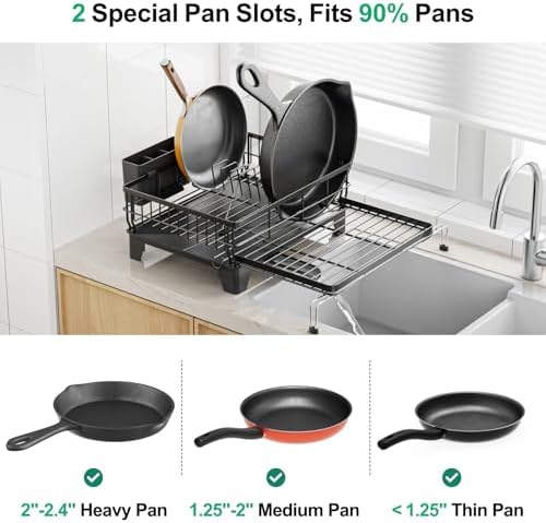 GSlife Expandable Dish Drying Rack - Over Sink & Countertop Use, Black