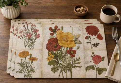 Vinyl Rectangular Placemats Set of 4 - Non Slip Place Mats Ideal for