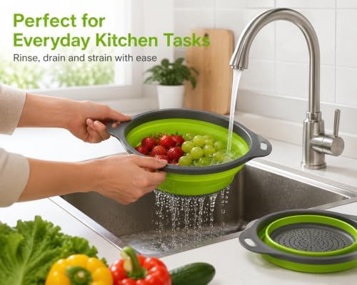 Collapsible Colander Set of 2, Folding Kitchen Strainers, Large &