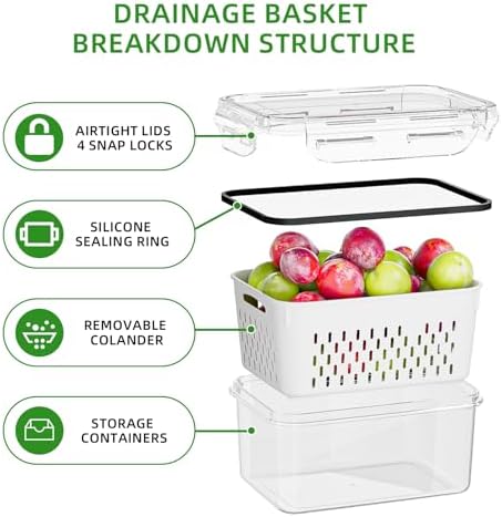 KEMETHY 5 Pack Fruit Storage Containers for Fridge with Removable